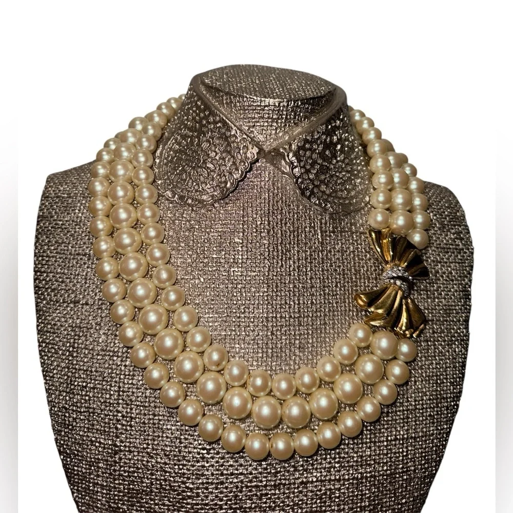 Givenchy Vintage EUC Classic Triple Strand Faux pearl Necklace - Picture 1 of 8